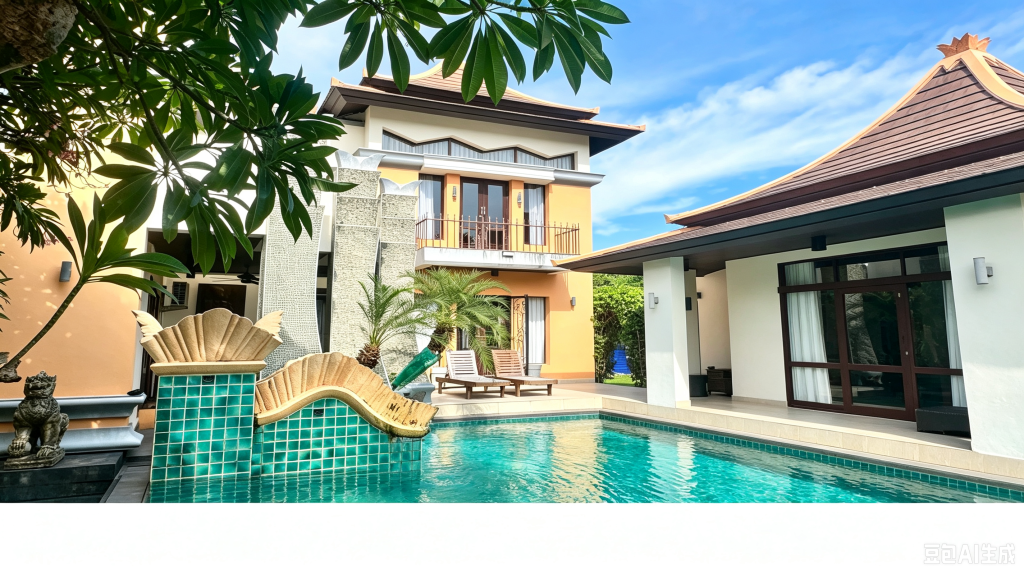 Pool courtyard and villa buildings at Pattaya Water Villa